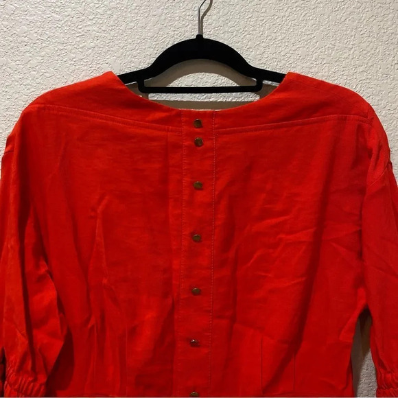 LINE & DOT Button Back Dress Red Square Neck Long Sleeve Pockets Size Large - Picture 7 of 10